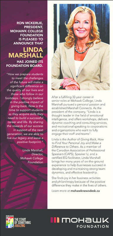 Linda Marshall Joins Mohawk College Foundation Board